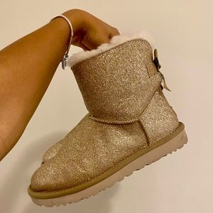 UGG mini bailey bow glitter gold boots ($105 ON MY DEPOP)